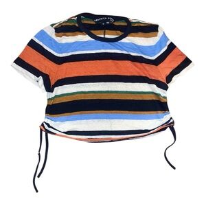 Veronica Beard Blue White Crop Ruched Tee